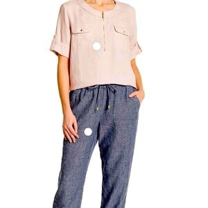 Ellen Tracy Linen Beachy Summer Tan Drawstring Pants Capris